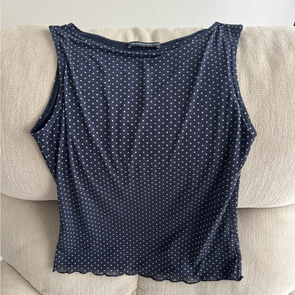 Brandy Melville Polka Dot Navy High Neck Tank Top